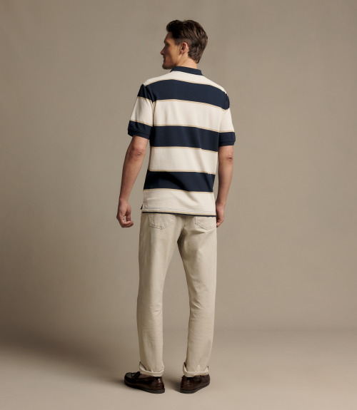R.M.Williams -  Balmain Stripe Polo - Ecru Navy