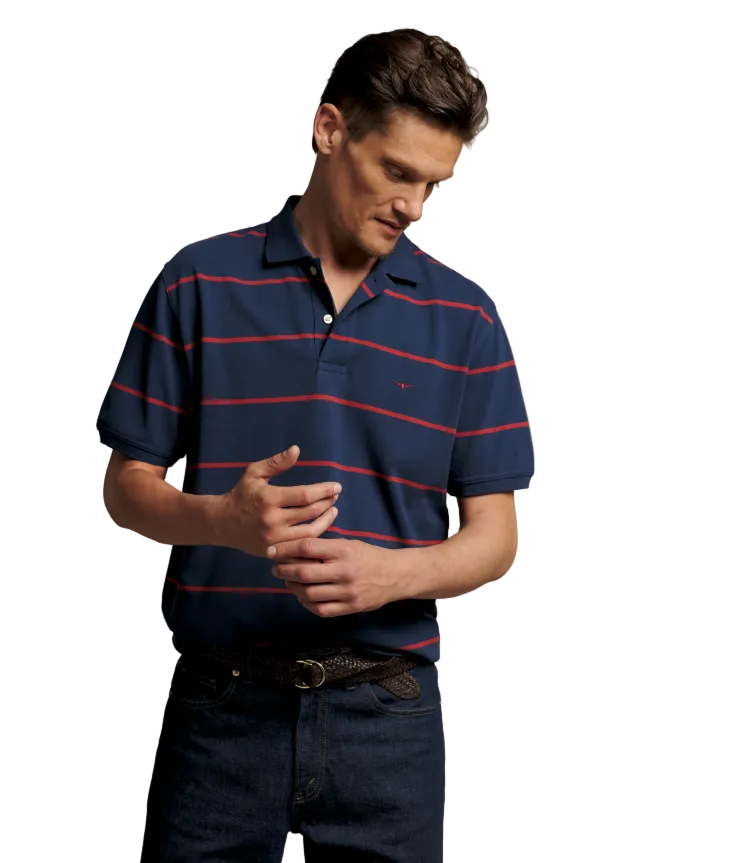 R.M.Williams -  Ashfield Stripe Polo - Vintage Blue