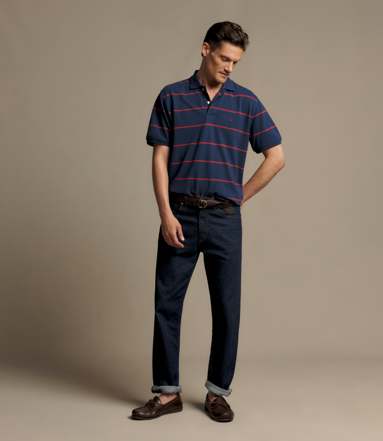 R.M.Williams -  Ashfield Stripe Polo - Vintage Blue
