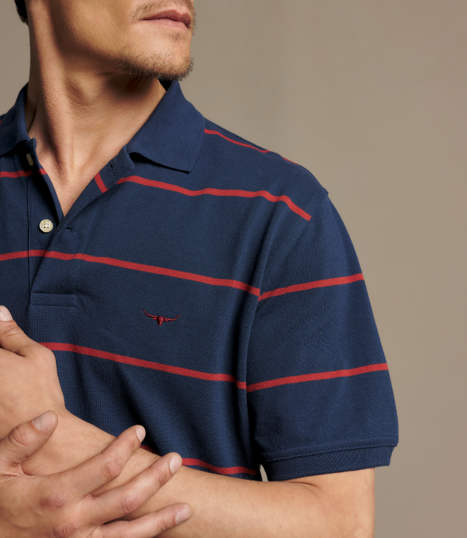 R.M.Williams -  Ashfield Stripe Polo - Vintage Blue