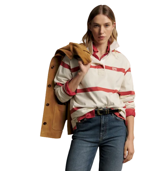 R.M.Williams -  Narran Heritage Stripe Rugby - Ivory Scarlet 
