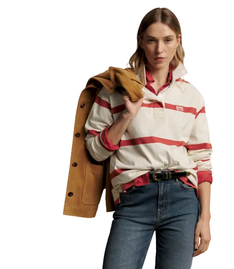 R.M.Williams -  Narran Heritage Stripe Rugby - Ivory Scarlet 
