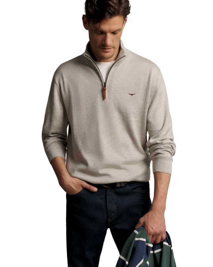 R.M.Williams - Ernest Quarter Zip Knit Jumper - Tan