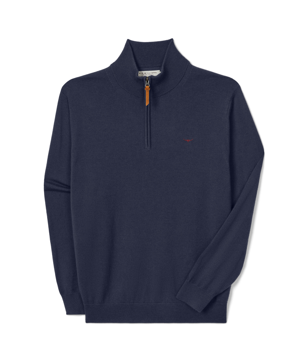 R.M.Williams - Ernest Merino Quarter Zip Jumper - Navy