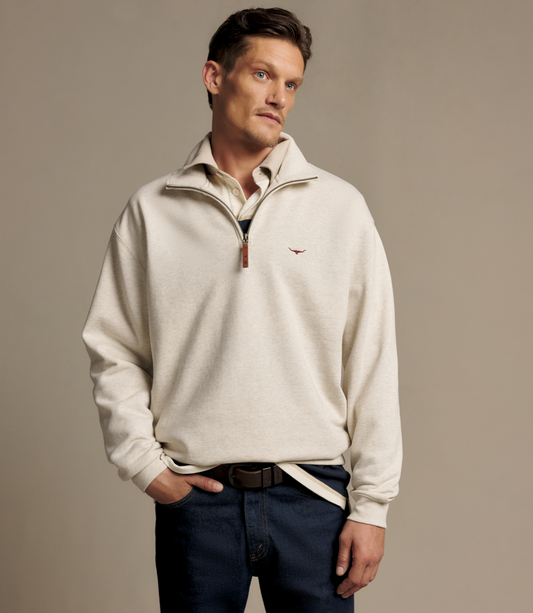 R.M.Williams -  Mulyungarie Quarter Zip Sweatshirt - Ecru Marle