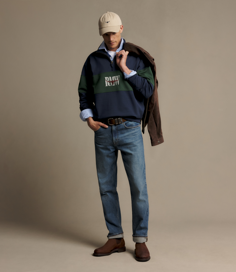 R.M.Williams - Heritage Panel Quarter Zip Sweatshirt - Blue/Green