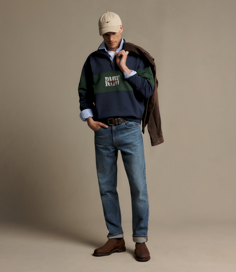 R.M.Williams - Heritage Panel Quarter Zip Sweatshirt - Blue/Green