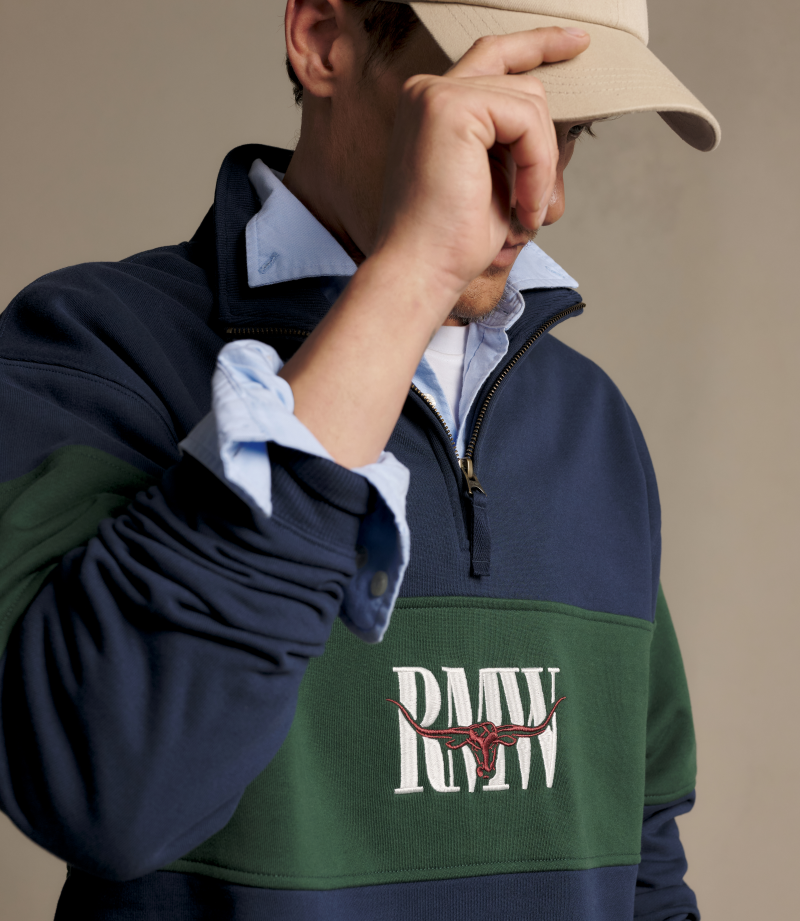 R.M.Williams - Heritage Panel Quarter Zip Sweatshirt - Blue/Green
