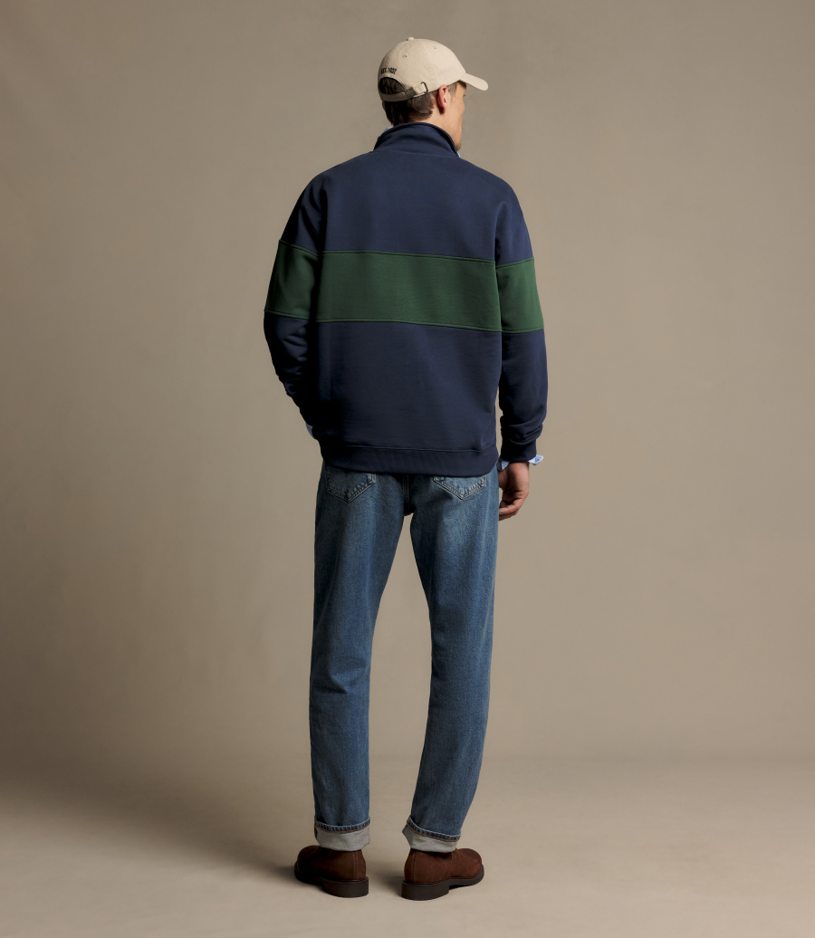 R.M.Williams - Heritage Panel Quarter Zip Sweatshirt - Blue/Green