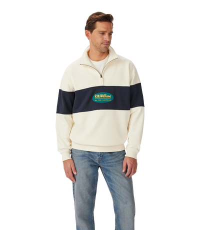 R.M.Williams - 90s Logo Quarter Zip Sweatshirt - Ecru & Navy