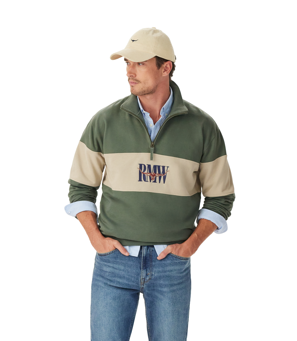 R.M.Williams - Heritage Quarter Zip Sweatshirt - Spruce Green & Beige