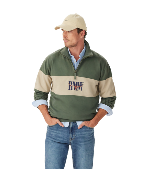 R.M.Williams - Heritage Quarter Zip Sweatshirt - Spruce Green & Beige