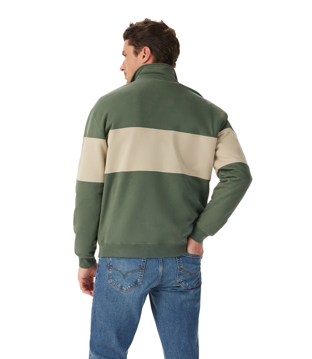 R.M.Williams - Heritage Quarter Zip Sweatshirt - Spruce Green & Beige