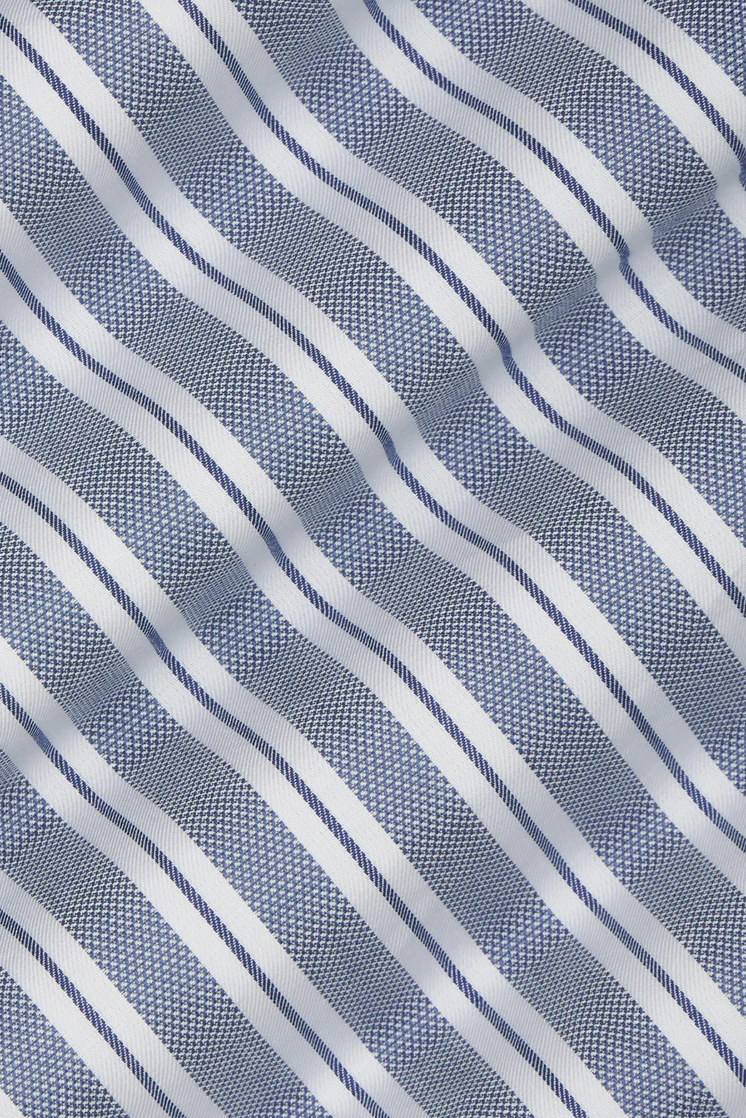 M.J. Bale - Kovacs Oxford Shirt - Stripe - Navy & White - MULTIBUY fabric close-up featuring bold navy and white stripes.