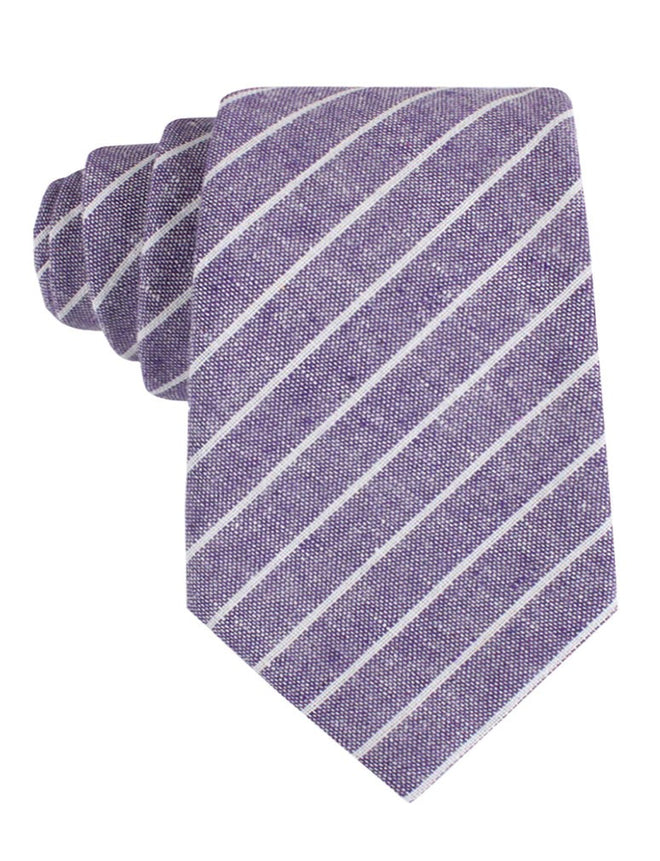 OTAA - Linen Tie - Pinstripe - Purple & White