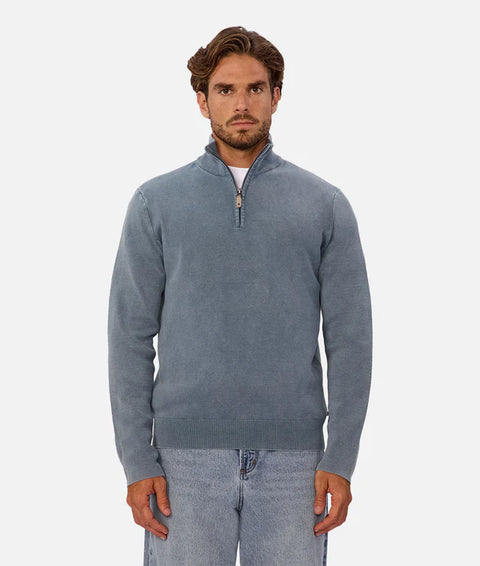 Industrie - The Lakewood Zip Neck Jumper - Washed Lagoon