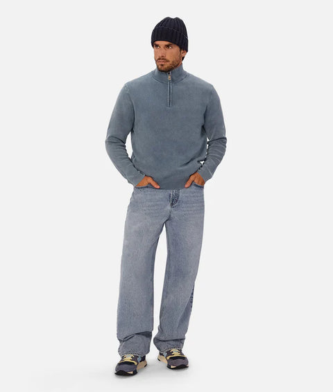 Industrie - The Lakewood Zip Neck Jumper - Washed Lagoon
