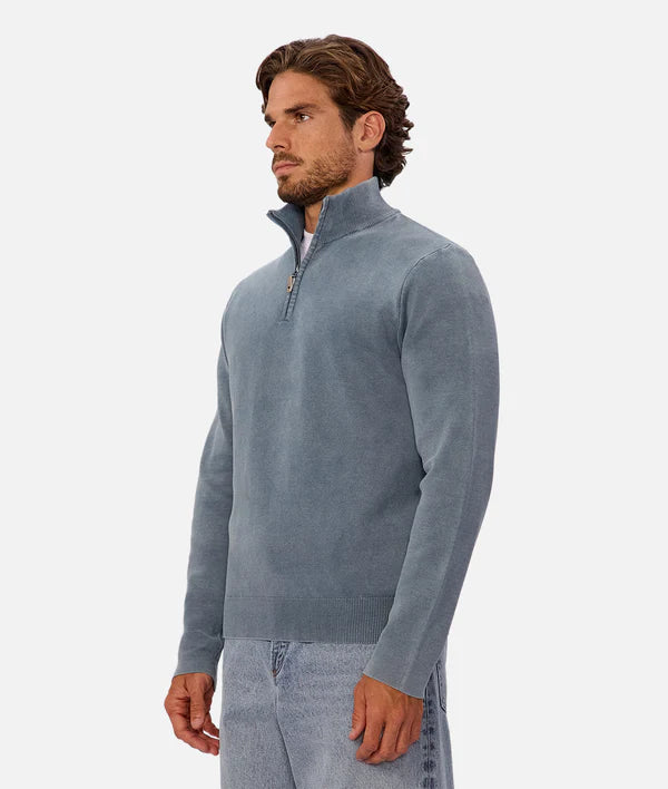 Industrie - The Lakewood Zip Neck Jumper - Washed Lagoon