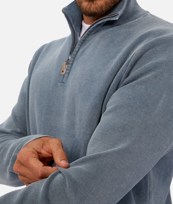 Industrie - The Lakewood Zip Neck Jumper - Washed Lagoon