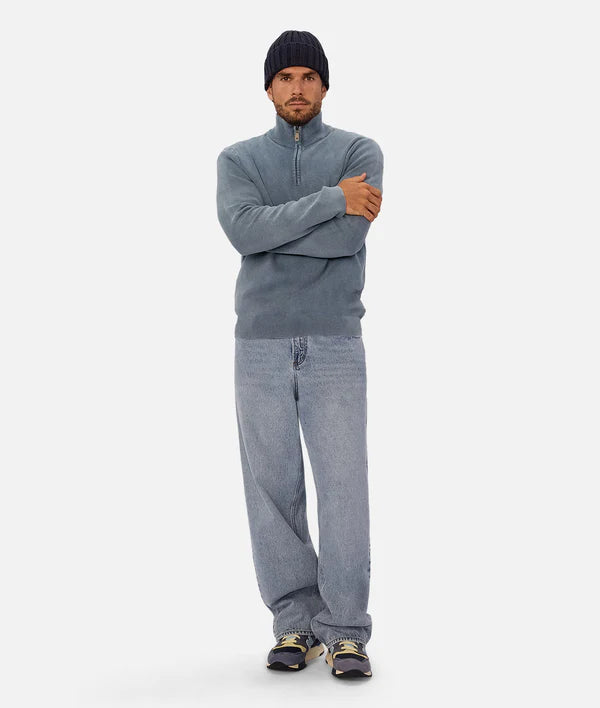 Industrie - The Lakewood Zip Neck Jumper - Washed Lagoon