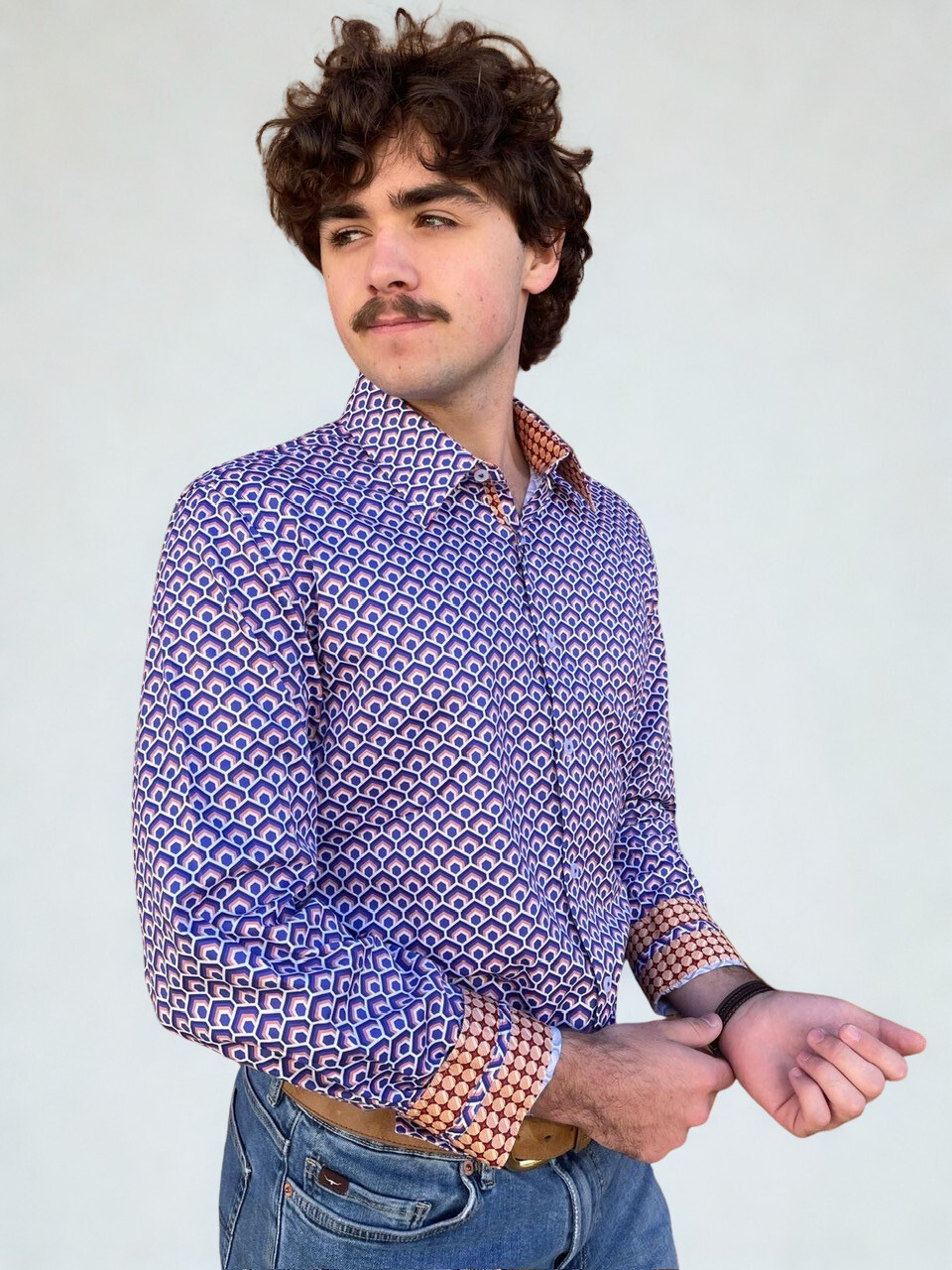 English Laundry - Geometric Cotton Shirt - Blue & Orange