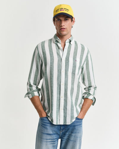 GANT - Linen Shirt - Bold Stripe - Woody Green & White