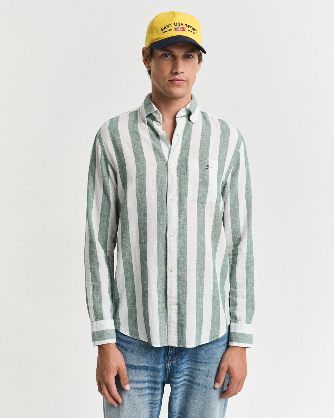 GANT - Linen Shirt - Bold Stripe - Woody Green & White