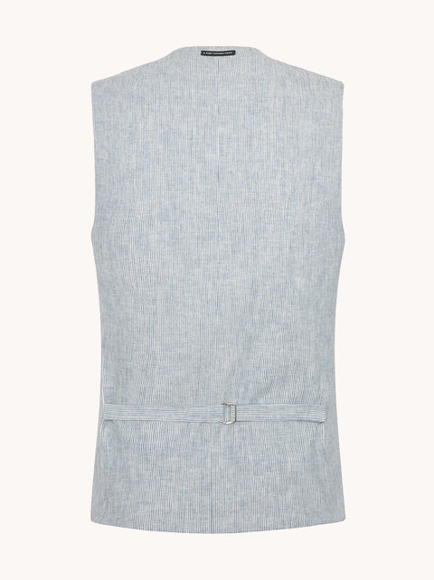 A Fish Named Fred - Linen Waistcoat - Stripe - Blue & White, back view showcasing lightweight linen craftsmanship.
