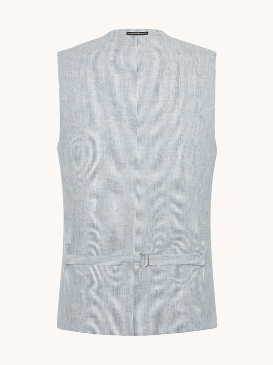 A Fish Named Fred - Linen Waistcoat - Stripe - Blue & White, back view showcasing lightweight linen craftsmanship.