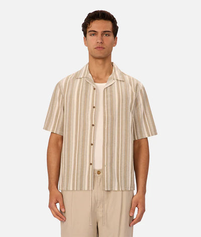 Industrie - The Textured Livorno Short Sleeve Shirt - Olive Navy