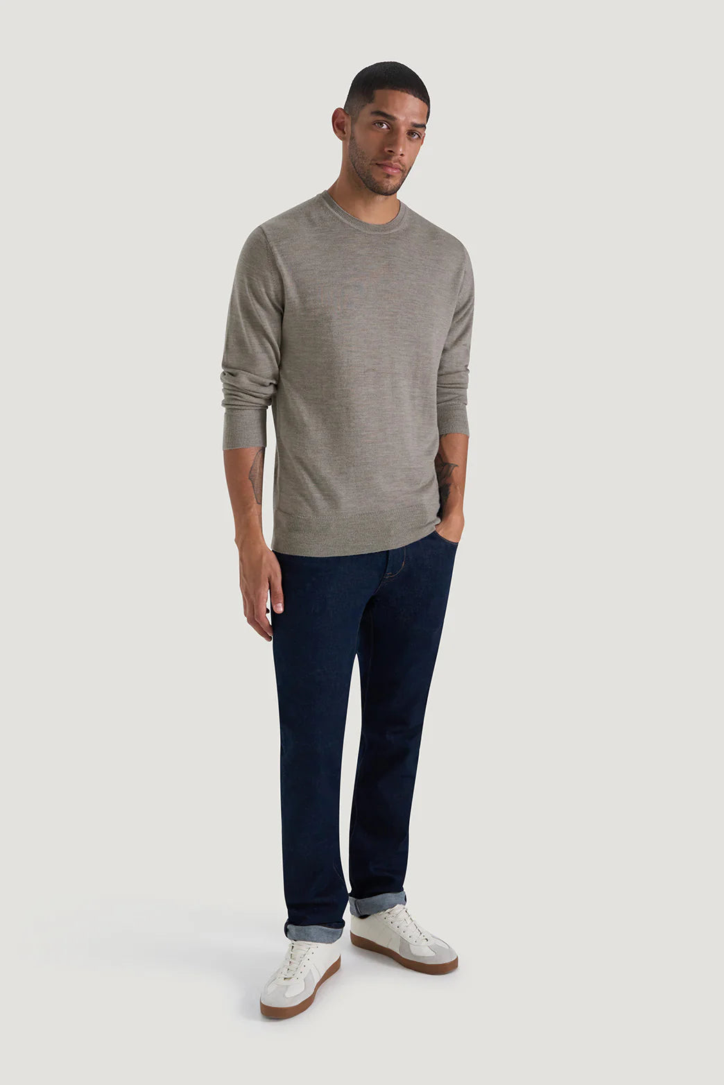 M.J. Bale - Sandringham Merino Crew Knit - Ashwood/Grey