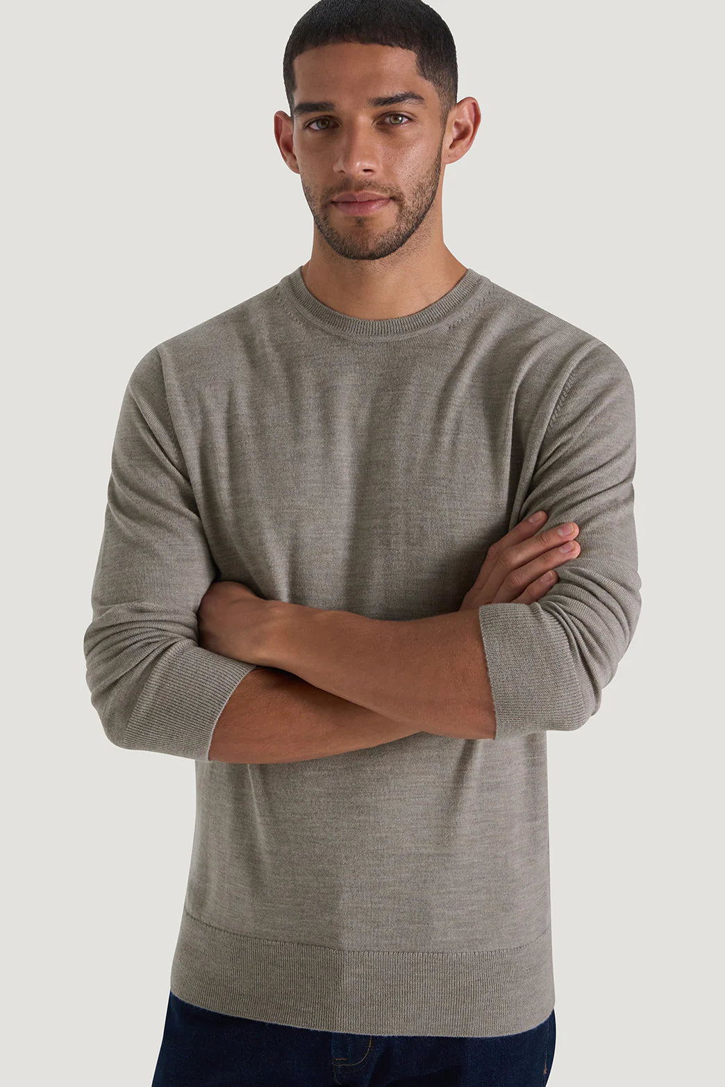 M.J. Bale - Sandringham Merino Crew Knit - Ashwood/Grey