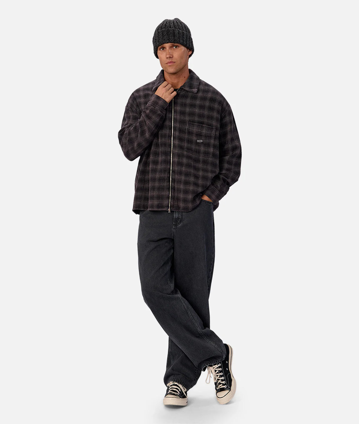 Industrie - The Camino Long Sleeve Shirt - Check - Black/Charcoal