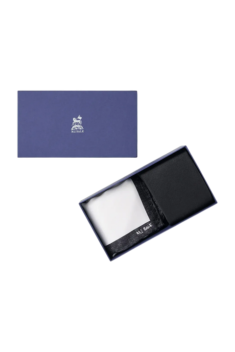 M.J.Bale - Tie & Pocket Square Gift Box - Black-White
