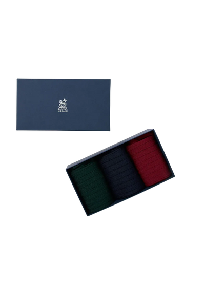 M.J.Bale - 3 Pack Socks - Green, Navy, Red