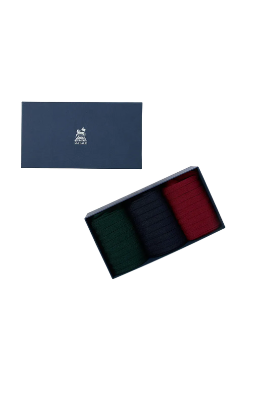 M.J.Bale - 3 Pack Socks - Green, Navy, Red