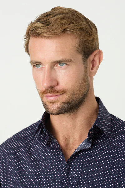 M.J. Bale - Mackney Polka Dot Shirt - Navy with Pink