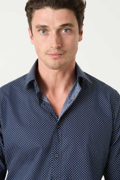 M.J. Bale - Mackney Polka Dot Shirt - Navy with White