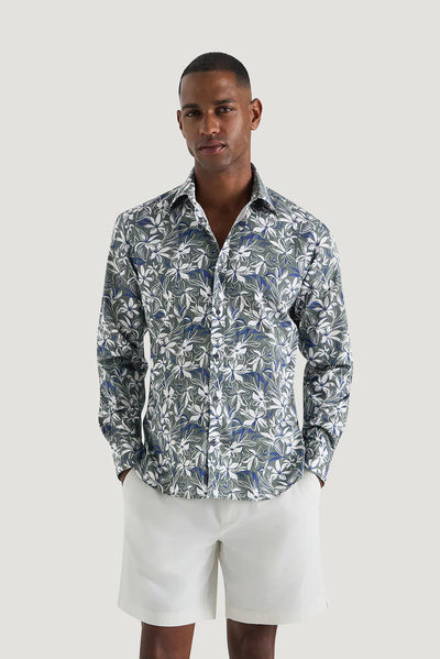 M.J. Bale - Marcello Floral Shirt - Green Navy & White