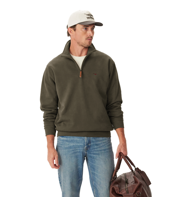 R.M.Williams - Mulyungarie Quarter Zip Sweatshirt - Dark Olive/Olive Drab