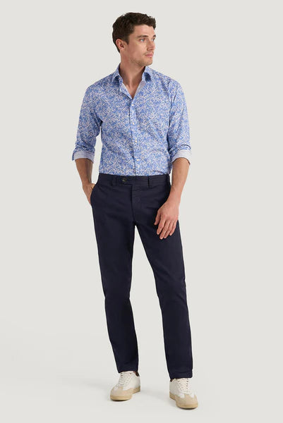 M.J. Bale - Notre Dame Print Shirt - Azure Blue White