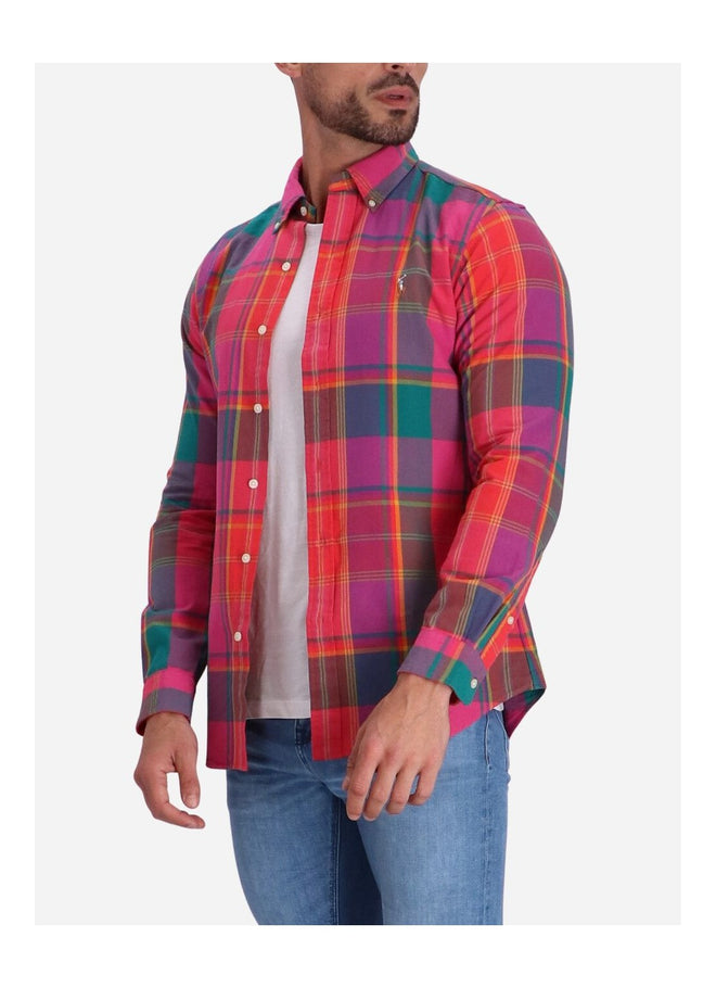 Ralph Lauren - Custom Fit Oxford Shirt - Checked, Plaid - Pink, orange multi
