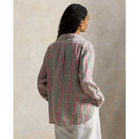 Polo Ralph Lauren - Cropped Boxed Fit Linen Striped Shirt - Berry Green Multi