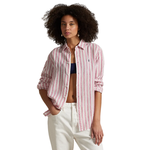 Polo Ralph Lauren - Classic Fit Linen Striped Shirt - White and Red
