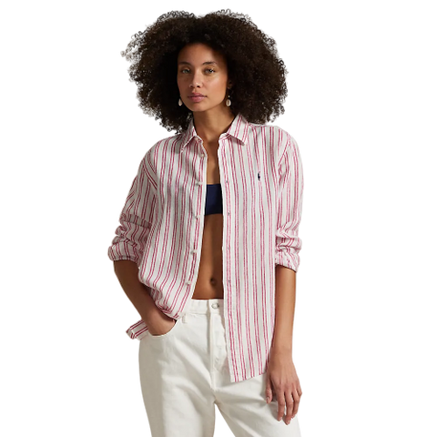 Polo Ralph Lauren - Classic Fit Linen Striped Shirt - White and Red