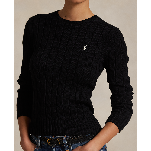 Polo Ralph Lauren - Womens Cable Knit Cotton Sweater - Black