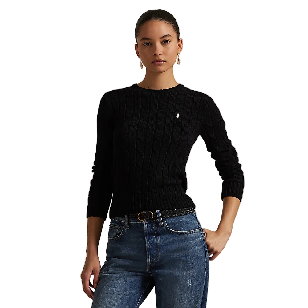 Polo Ralph Lauren - Womens Cable Knit Cotton Sweater - Black