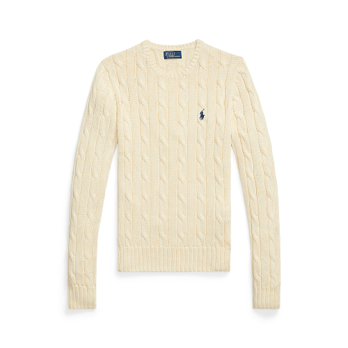 Polo Ralph Lauren -  Cable Knit Cotton Crewneck Sweater - Cream