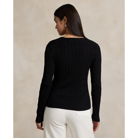 Polo Ralph Lauren -  Cable Knit Cotton V Neck Sweater - Black