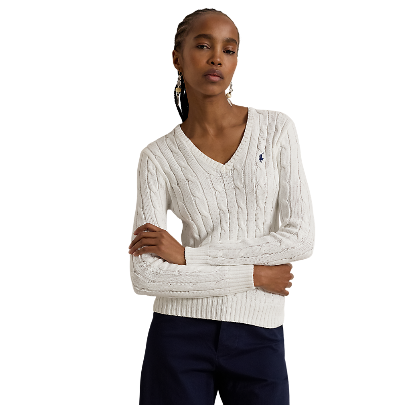 Polo Ralph Lauren -  Cable Knit Cotton Crewneck Sweater - White